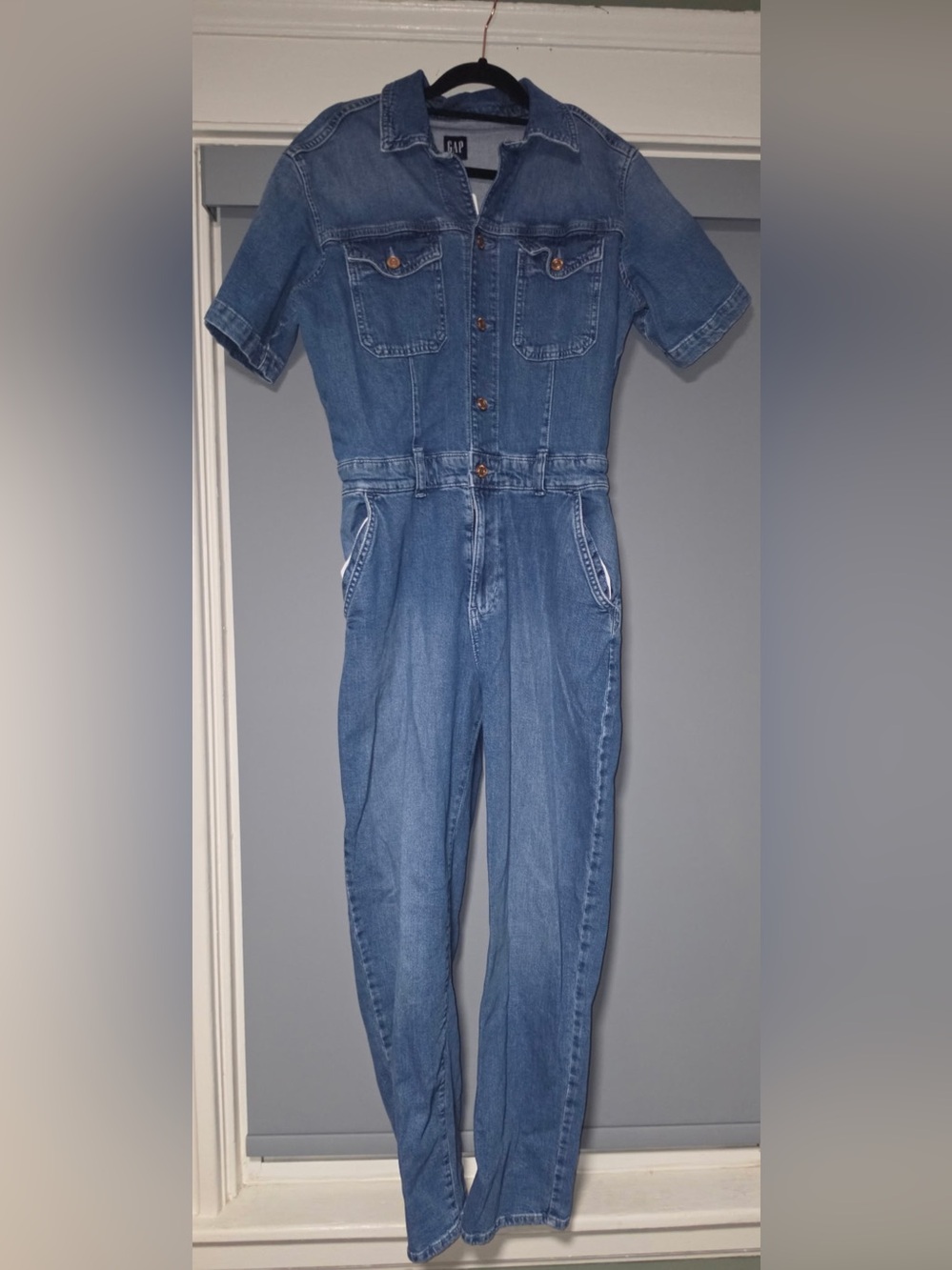 GAP Blue Denim Short-Sleeve Jumpsuit
